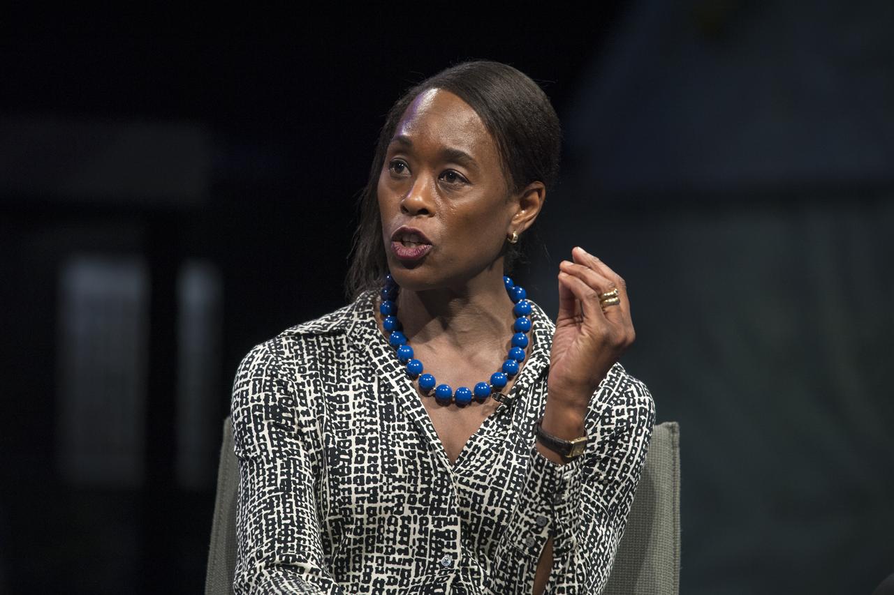 "Hidden Figures" author, Margot Lee Shetterly speaks during a "Hidden Figures" panel discussion with NASA human computer Christine Darden, and Marty Kelsey and Beth Wilson of STEM in 30, Wednesday, June 12, 2019 at the Smithsonian National Air and Space Museum in Washington. The panel discussion took place after a ceremony dedicating the 300 block of E Street SW as "Hidden Figures Way" to honor Katherine Johnson, Dorthy Vaughan, Mary Jackson and all of the women who have dedicated their lives to honorably serving their country, advancing equality, and contributing to the space program of the United States. Photo Credit: (NASA/Aubrey Gemignani)