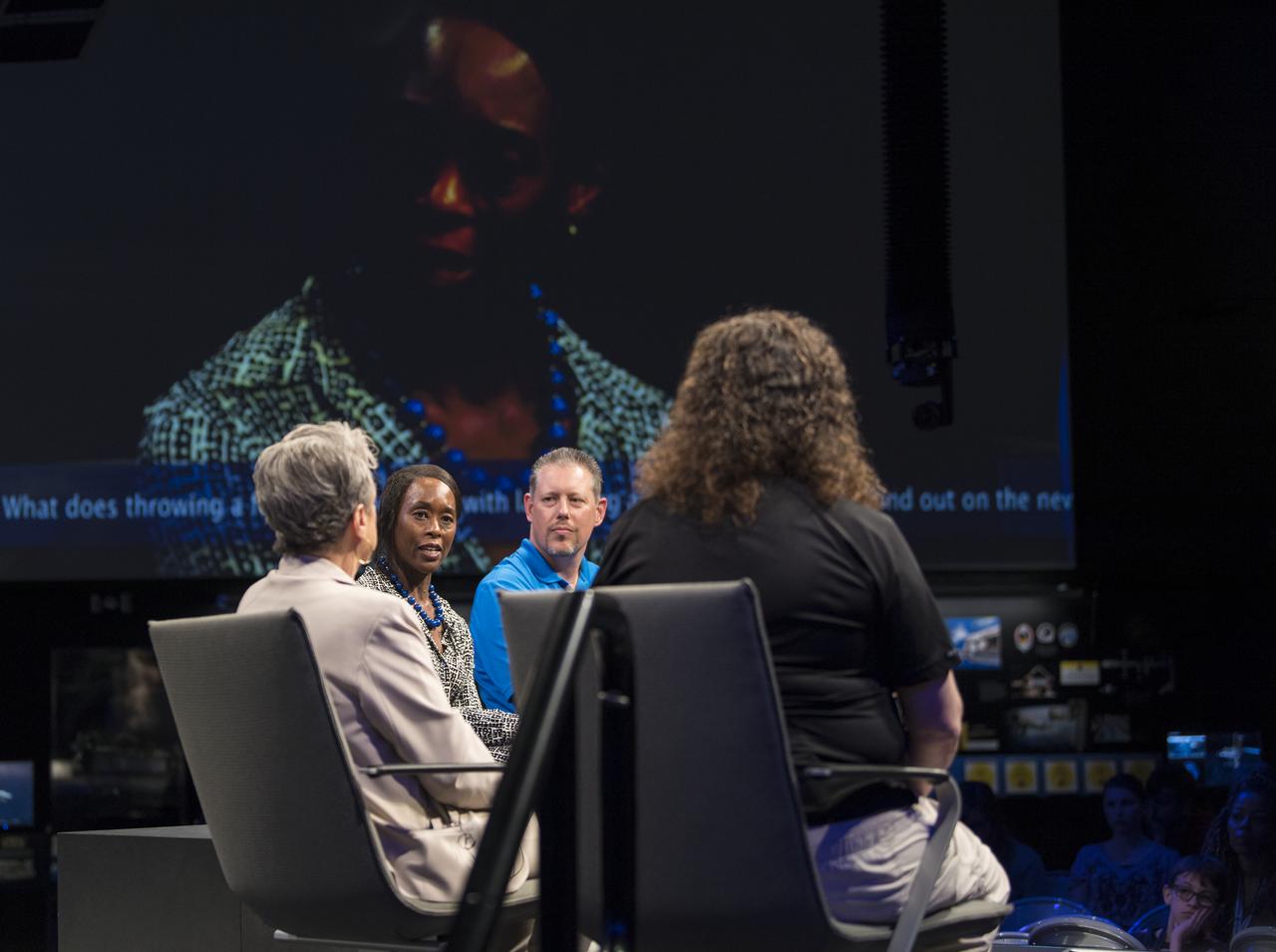 "Hidden Figures" author, Margot Lee Shetterly, center, speaks during a "Hidden Figures" panel discussion with NASA human computer Christine Darden, and Beth Wilson and Marty Kelsey of STEM in 30, Wednesday, June 12, 2019 at the Smithsonian National Air and Space Museum in Washington. The panel discussion took place after a ceremony dedicating the 300 block of E Street SW as "Hidden Figures Way" to honor Katherine Johnson, Dorthy Vaughan, Mary Jackson and all of the women who have dedicated their lives to honorably serving their country, advancing equality, and contributing to the space program of the United States. Photo Credit: (NASA/Aubrey Gemignani)