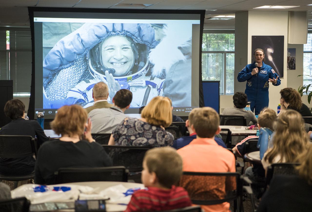 NASA astronaut Serena Auñón-Chancellor speaks about her experience on Expeditions 56 and 57 onboard the International Space Station at NASA Headquarters, Friday, June 14, 2019 in Washington. Auñón-Chancellor spent 197 days living and working onboard the orbital laboratory, contributing to hundreds of experiments in biology, biotechnology, physical science, and Earth science. She began her career at NASA as a flight surgeon before being selected as an astronaut in 2009. Photo Credit: (NASA/Aubrey Gemignani)