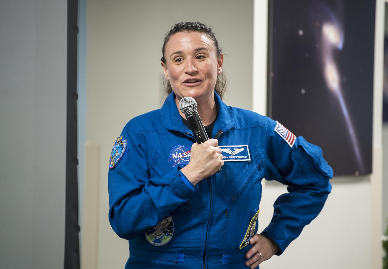 NASA astronaut Serena Auñón-Chancellor speaks about her experience on Expeditions 56 and 57 onboard the International Space Station at NASA Headquarters, Friday, June 14, 2019 in Washington. Auñón-Chancellor spent 197 days living and working onboard the orbital laboratory, contributing to hundreds of experiments in biology, biotechnology, physical science, and Earth science. She began her career at NASA as a flight surgeon before being selected as an astronaut in 2009. Photo Credit: (NASA/Aubrey Gemignani)