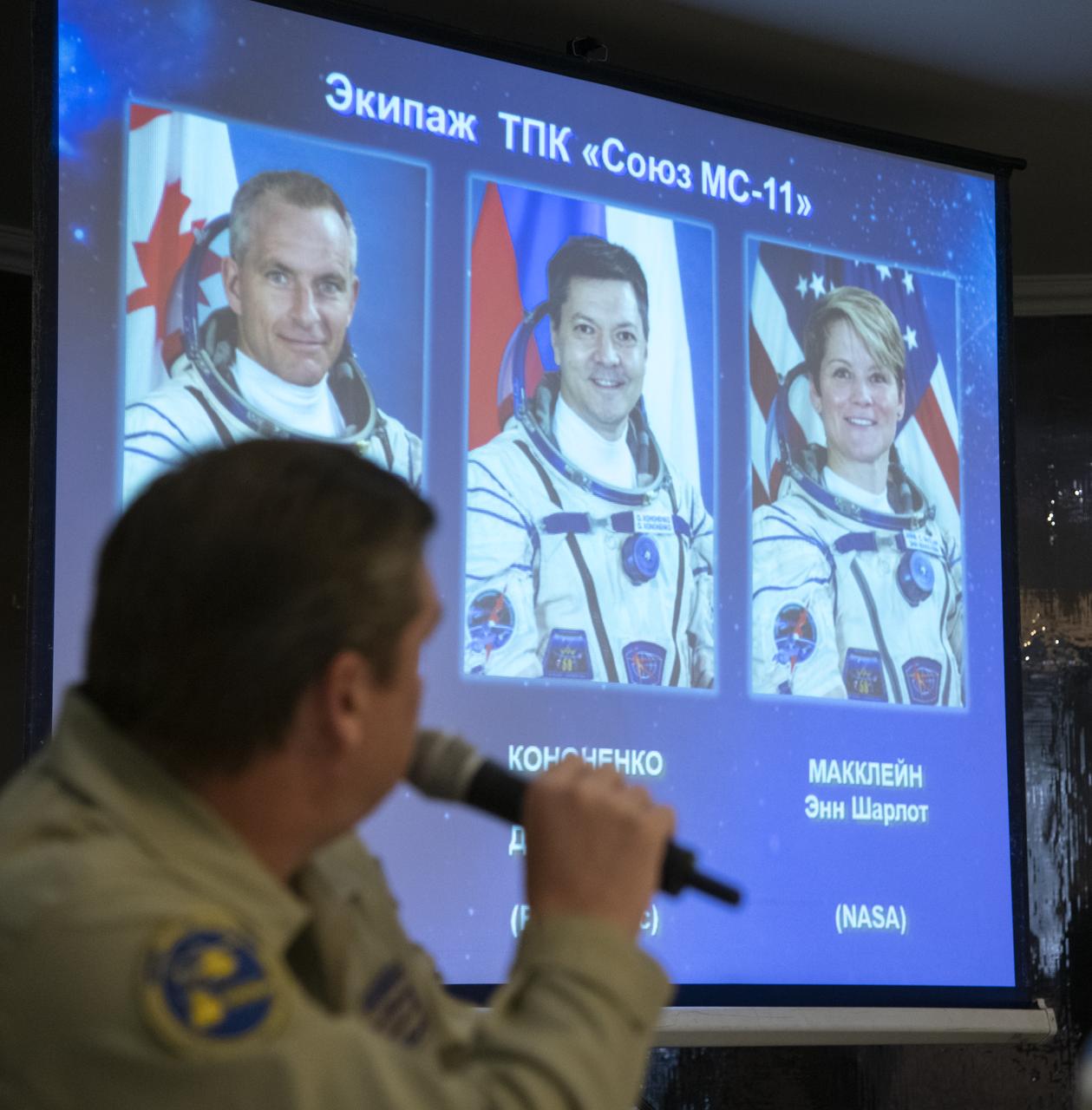 NASA, CSA, Roscosmos, and Russian Search and Recovery Forces meet at the Cosmonaut Hotel in Karaganda, Kazakhstan to discuss the readiness for the landing of Expedition 59 crew members Anne McClain of NASA, David Saint-Jacques of the Canadian Space Agency, and Oleg Kononenko of Roscosmos, Sunday, June 23, 2019. McClain, Saint-Jacques, and Kononenko are returning after 204 days in space where they served as members of the Expedition 58 and 59 crews onboard the International Space Station. Photo Credit: (NASA/Bill Ingalls)