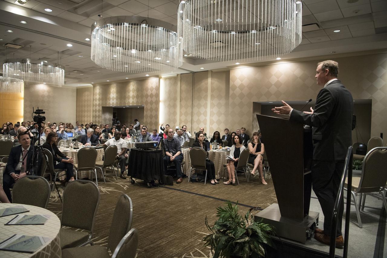 NASA Administrator Jim Bridenstine gives keynote remarks at the Harvest Outreach and Stakeholder Interaction Day, Tuesday, June 25, 2019, at the Holiday Inn in Washington. Photo credit: (NASA/Aubrey Gemignani)