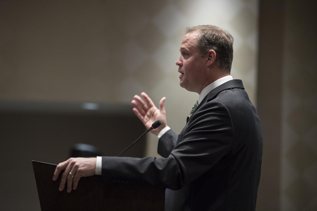 NASA Administrator Jim Bridenstine gives keynote remarks at the Harvest Outreach and Stakeholder Interaction Day, Tuesday, June 25, 2019, at the Holiday Inn in Washington. Photo credit: (NASA/Aubrey Gemignani)
