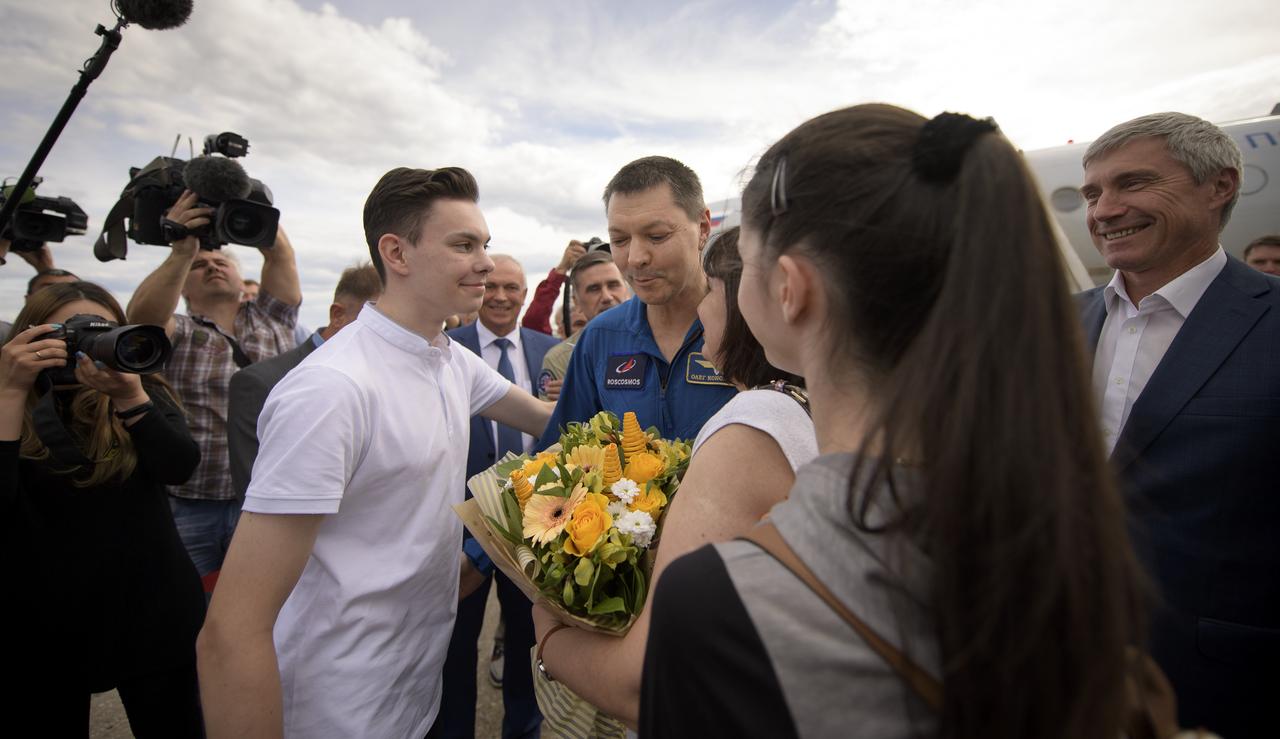 Officials, family and friends welcome home Expedition 59 cosmonaut Oleg Kononenko of Roscosmos Tuesday, June 25, 2019 at the Chkalovsky Airport in Star City, Russia. Kononenko, NASA astronaut Anne McClain, and Canadian Space Agency astronaut David Saint-Jacques landed their Soyuz MS-11 capsule near the town of Zhezkazgan, Kazakhstan earlier on June 25 (June 24 Eastern Time). Photo Credit: (NASA/Bill Ingalls)