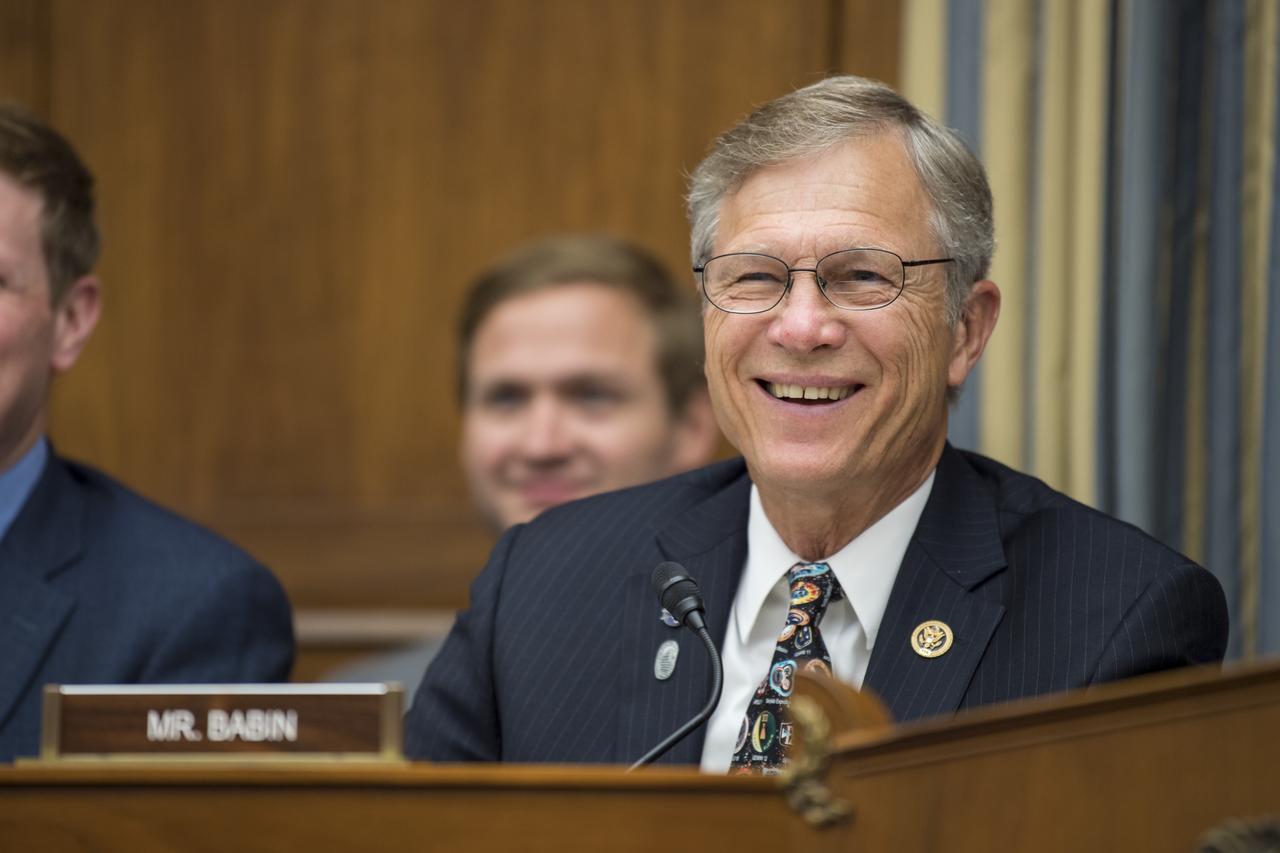 Congressman Brian Babin, R-Texas, reacts during a Space and Aeronautics Subcommittee of the House Science, Space, and Technology Committee hearing titled, “A Review of NASA’s Plans for the International Space Station and Future Activities in Low Earth Orbit," Wednesday, July 10, 2019 at the Rayburn House Office Building in Washington. Photo Credit: (NASA/Aubrey Gemignani)