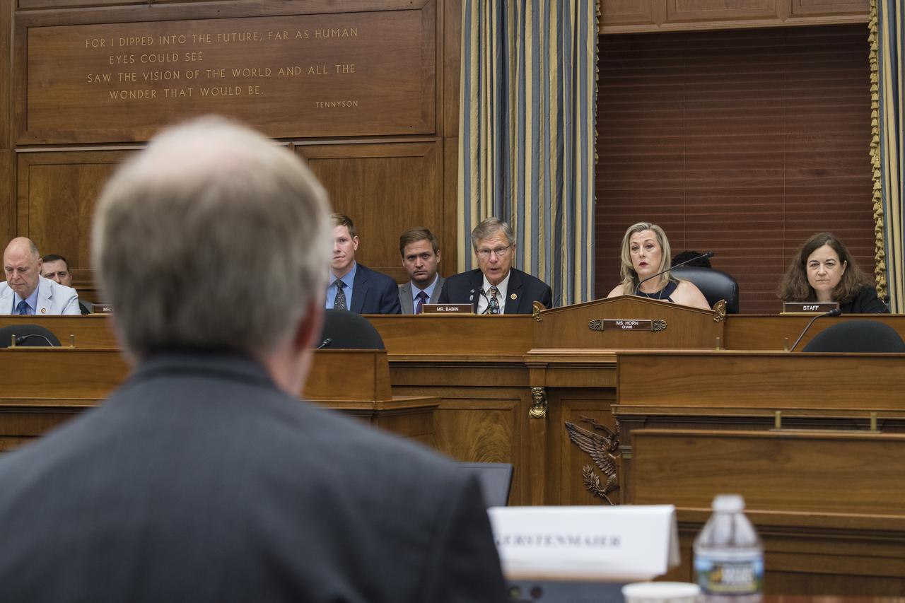 Congressman Brian Babin, R-Texas, asks NASA Associate Administrator, Human Exploration and Operations, Bill Gerstenmaier, a question during a Space and Aeronautics Subcommittee of the House Science, Space, and Technology Committee hearing titled, “A Review of NASA’s Plans for the International Space Station and Future Activities in Low Earth Orbit," Wednesday, July 10, 2019 at the Rayburn House Office Building in Washington. Photo Credit: (NASA/Aubrey Gemignani)