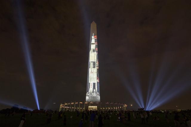 NASA image: Apollo 11 Saturn V Rocket Projected On The Washington Monument