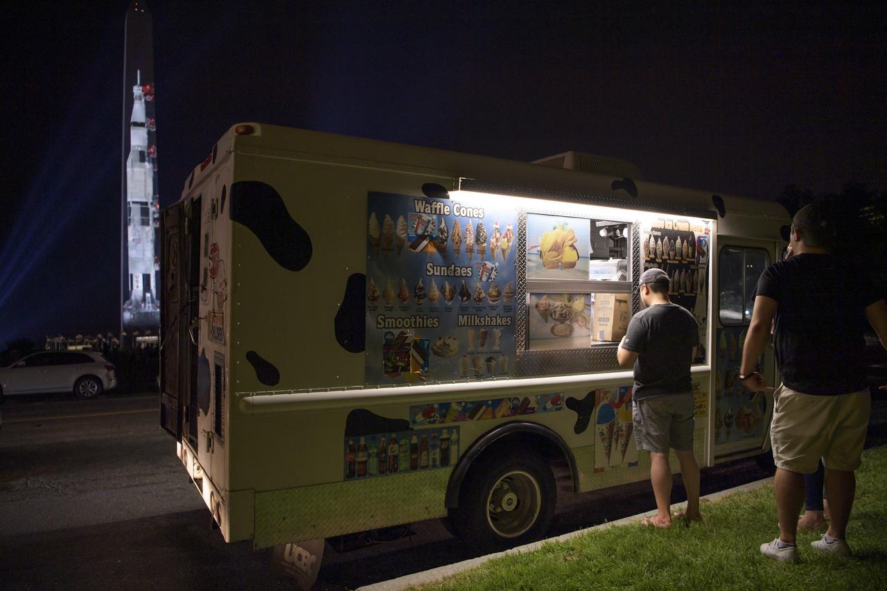 A full-sized, 363-foot Saturn V rocket is projected onto the east face of the Washington Monument 50 years to the day after astronauts Neil Armstrong, Michael Collins, and Buzz Aldrin launched on Apollo 11, the first mission to land astronauts on the Moon, Tuesday, July 16, 2019. On Friday, July 19, and Saturday, July 20, a special 17-minute show, “Apollo 50: Go for the Moon” will combine full-motion projection-mapping artwork on the monument and archival footage to recreate the launch of Apollo 11 and tell the story of the first moon landing. Photo Credit: (NASA/Bill Ingalls)