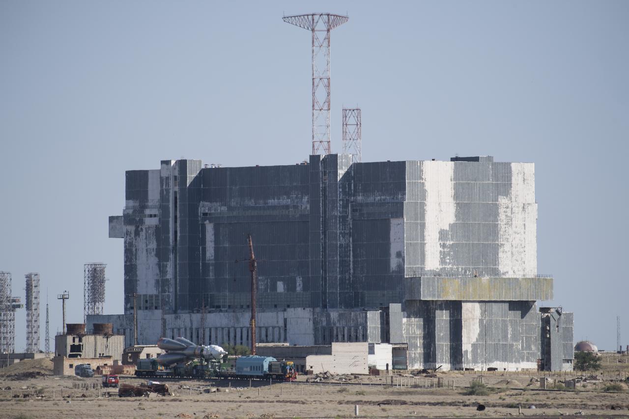 The Soyuz rocket is seen as it is transported to the launch pad by train, Thursday, July 18, 2019 at the Baikonur Cosmodrome in Kazakhstan. Expedition 60 Soyuz Commander Alexander Skvortsov of Roscosmos, flight engineer Andrew Morgan of NASA, and flight engineer Luca Parmitano of ESA (European Space Agency) are scheduled to launch aboard their Soyuz MS-13 spacecraft at 12:28 p.m. Eastern time (9:28 p.m. Baikonur time) , on Saturday, July 20. Photo Credit: (NASA/Joel Kowsky)