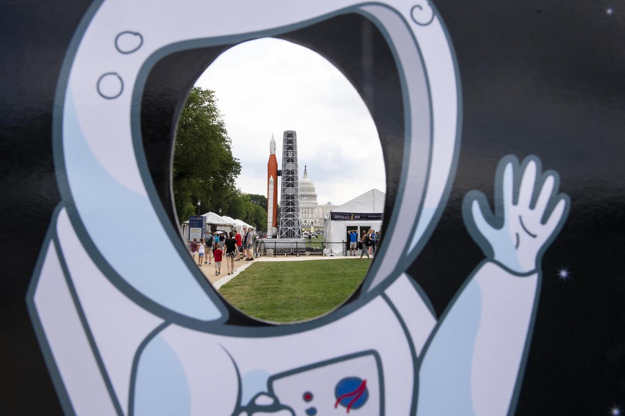 A view of the Apollo 11 50th Anniversary celebration on the National Mall, Thursday, July 18, 2019 in Washington. Apollo 11 was the first mission to land astronauts on the Moon and launched on July 16, 1969 with astronauts Neil Armstrong, Michael Collins, and Buzz Aldrin. Photo Credit: (NASA/Connie Moore)