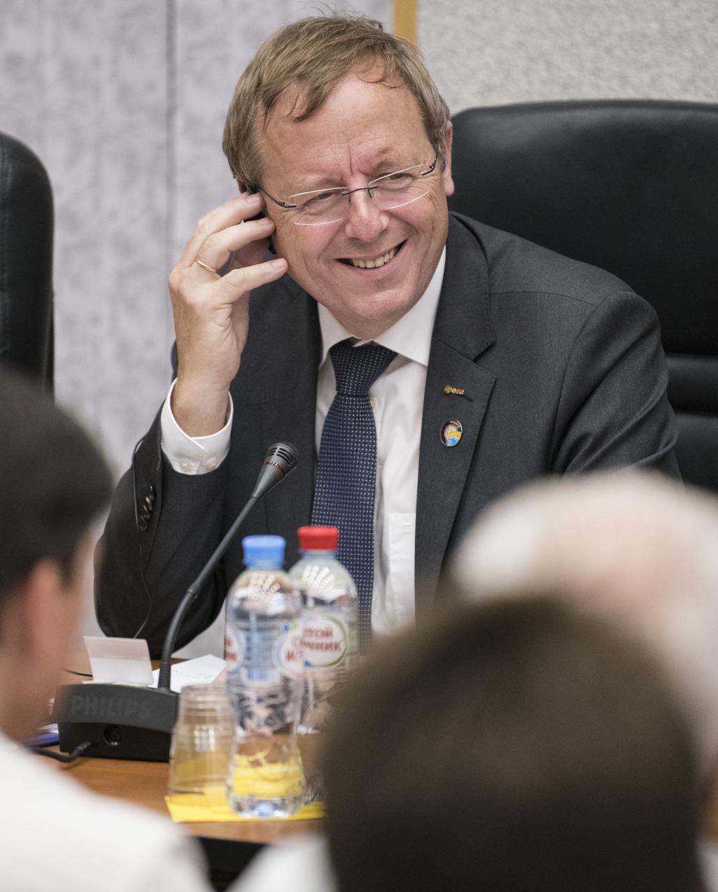 Johann-Dietrich Wörner, Director General of ESA (European Space Agency), is seen during the State Commission meeting to approve the Soyuz launch of Expedition 60 to the International Space Station, Friday, July 19, 2019 at the Cosmonaut Hotel in Baikonur, Kazakhstan. Expedition 60 Soyuz Commander Alexander Skvortsov of Roscosmos, Andrew Morgan of NASA, and Luca Parmitano of ESA (European Space Agency) are scheduled to launch to the International Space Station aboard the Soyuz MS-13 spacecraft on Saturday, July 20. Photo Credit: (NASA/Joel Kowsky)