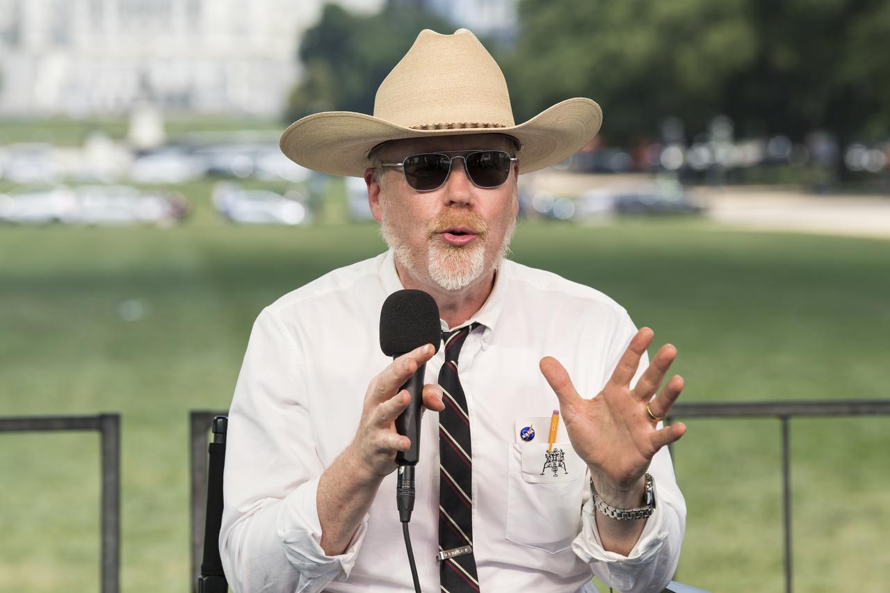 Adam Savage, maker and host of Savage Builds, speaks during “NASA’s Giant Leaps: Past and Future," a live television program on Friday, July 19, 2019 on the National Mall in Washington. NASA and the world are recognizing the 50th anniversary of Apollo 11, in which astronauts Neil Armstrong, Michael Collins, and Buzz Aldrin crewed the first mission to land astronauts on the Moon. Photo Credit: (NASA/Aubrey Gemignani)