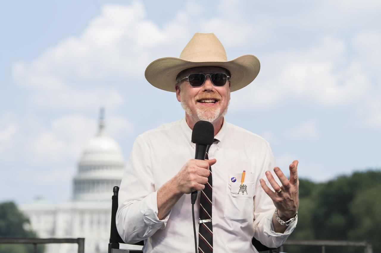Adam Savage, maker and host of Savage Builds, speaks during “NASA’s Giant Leaps: Past and Future," a live television program on Friday, July 19, 2019 on the National Mall in Washington. NASA and the world are recognizing the 50th anniversary of Apollo 11, in which astronauts Neil Armstrong, Michael Collins, and Buzz Aldrin crewed the first mission to land astronauts on the Moon. Photo Credit: (NASA/Aubrey Gemignani)