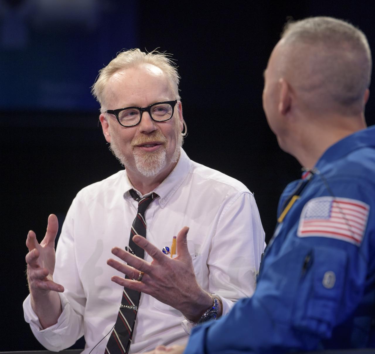 Adam Savage, Maker and Host of Savage Builds, interviews NASA astronaut Randy Bresnik during “NASA’s Giant Leaps: Past and Future," a live television program on Friday, July 19, 2019 from the Smithsonian National Air and Space Museum in Washington. NASA and the world are recognizing the 50th anniversary of Apollo 11, in which astronauts Neil Armstrong, Michael Collins, and Buzz Aldrin crewed the first mission to land astronauts on the Moon. Photo Credit: (NASA/Bill Ingalls)