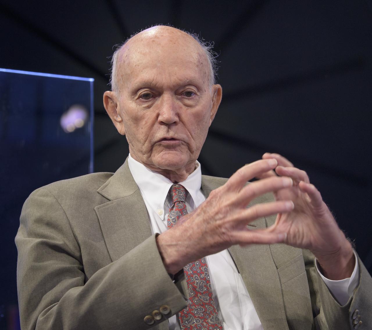 Apollo 11 astronaut Mike Collins talks about his mission during “NASA’s Giant Leaps: Past and Future," a live television program on Friday, July 19, 2019 from the Smithsonian National Air and Space Museum in Washington. NASA and the world are recognizing the 50th anniversary of Apollo 11, in which astronauts Neil Armstrong, Michael Collins, and Buzz Aldrin crewed the first mission to land astronauts on the Moon. Photo Credit: (NASA/Bill Ingalls)