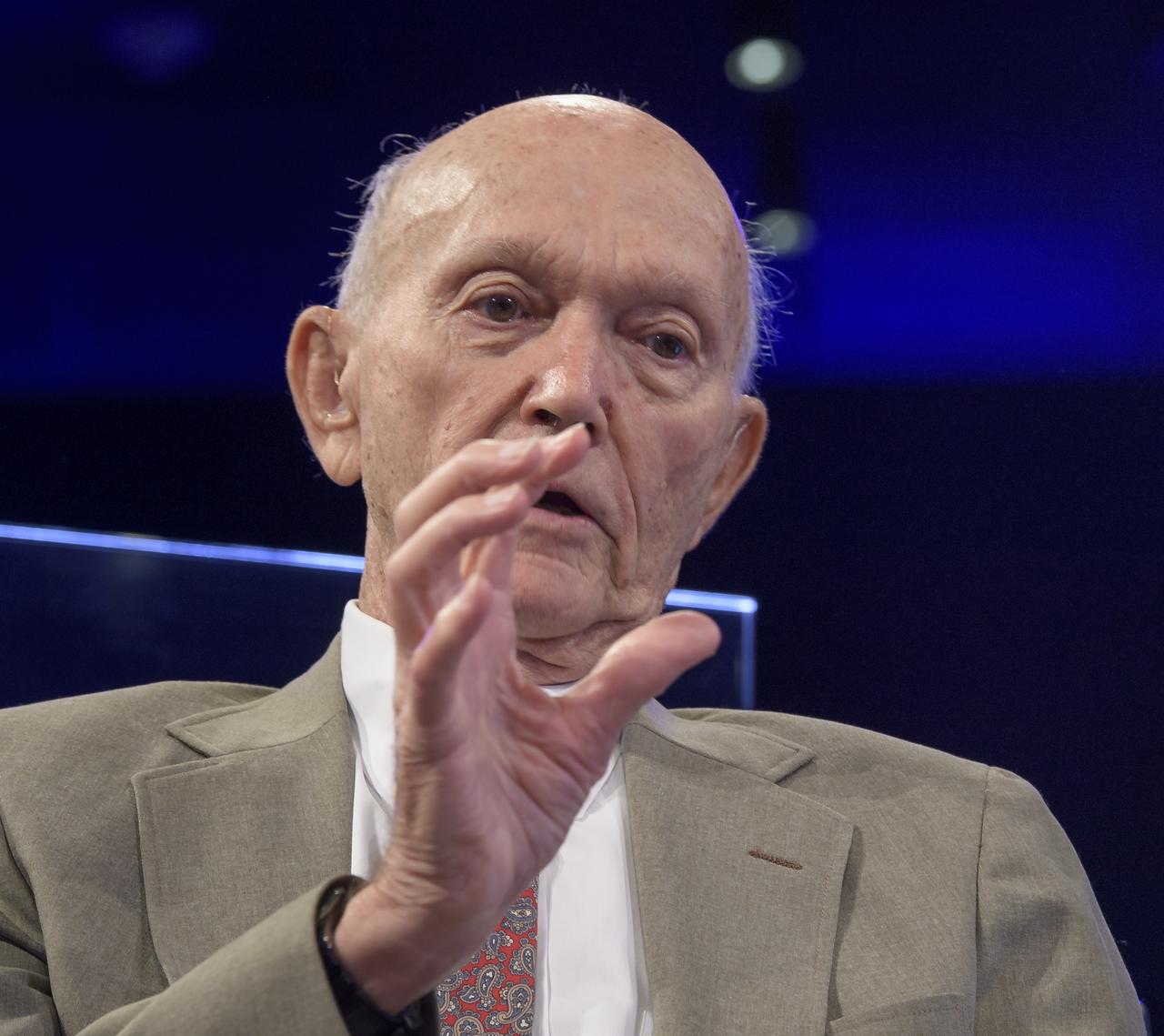 Apollo 11 astronaut Mike Collins talks about his mission during “NASA’s Giant Leaps: Past and Future," a live television program on Friday, July 19, 2019 from the Smithsonian National Air and Space Museum in Washington. NASA and the world are recognizing the 50th anniversary of Apollo 11, in which astronauts Neil Armstrong, Michael Collins, and Buzz Aldrin crewed the first mission to land astronauts on the Moon. Photo Credit: (NASA/Bill Ingalls)