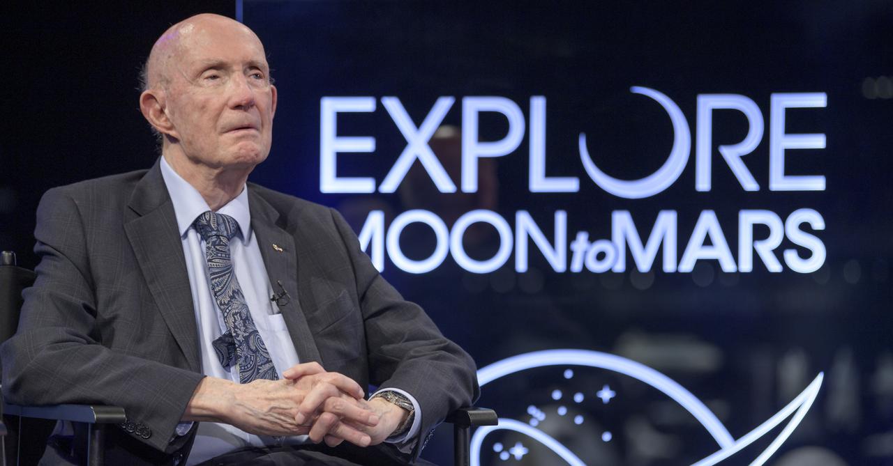 Apollo 10 astronaut General Thomas Stafford talks about his mission during “NASA’s Giant Leaps: Past and Future," a live television program on Friday, July 19, 2019 from the Smithsonian National Air and Space Museum in Washington. NASA and the world are recognizing the 50th anniversary of Apollo 11, in which astronauts Neil Armstrong, Michael Collins, and Buzz Aldrin crewed the first mission to land astronauts on the Moon. Photo Credit: (NASA/Bill Ingalls)