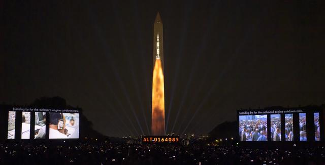 NASA image: Apollo 11 Saturn V Rocket Projected On The Washington Monument