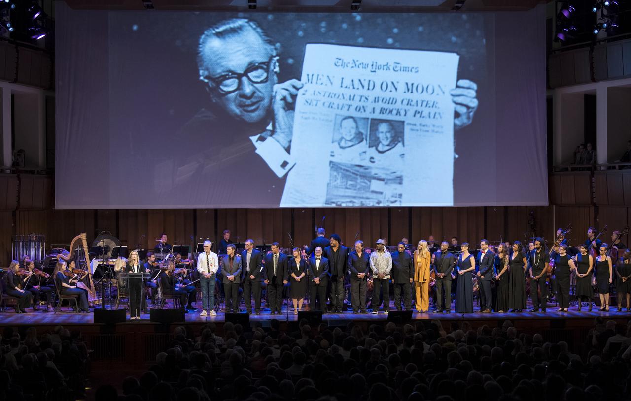 Meredith Vieira closes out the program by reading Walter Cronkite's speech during the "National Symphony Orchestra Pops, Apollo 11: A 50th Anniversary, One Small Step, One Giant Leap" which included musical acts, speakers, and images and video related to space, on Saturday, July 20, 2019 at the John F. Kennedy Center for the Performing Arts in Washington. NASA and the country are recognizing the 50th anniversary of Apollo 11, in which astronauts Neil Armstrong, Michael Collins, and Buzz Aldrin crewed the first mission to land astronauts on the Moon. Photo Credit: (NASA/Aubrey Gemignani)