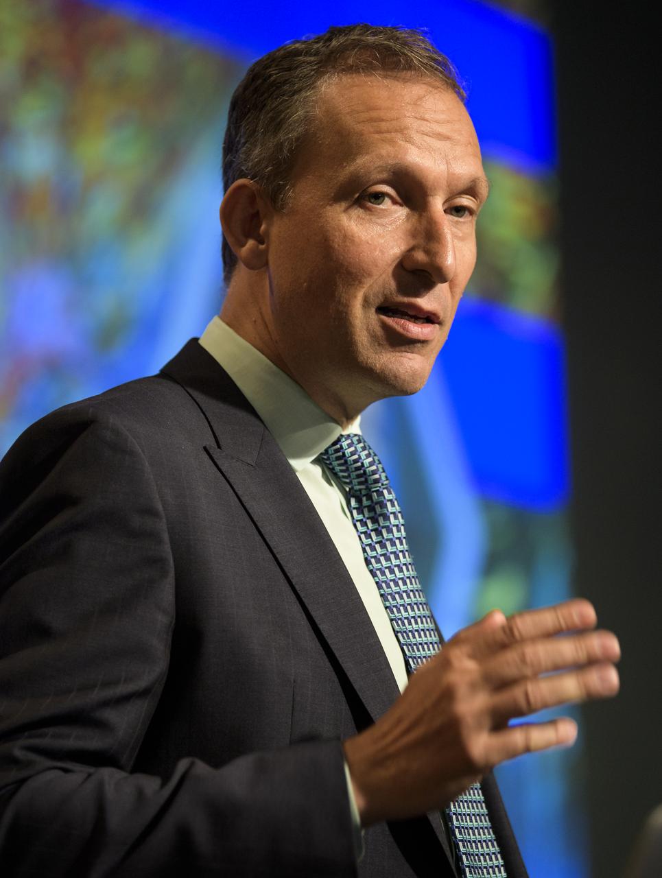 Thomas Zurbuchen, Associate Administrator for NASA's Science Mission Directorate, speaks during the 2019 Annual Earth Science Applications Showcase, Thursday, Aug. 1, 2019 at NASA Headquarters in Washington, DC. Every summer students and young professionals from NASA’s Applied Sciences’ DEVELOP National Program come to NASA Headquarters and present their research projects. DEVELOP is a training and development program where students work on Earth science research projects, mentored by science advisers from NASA and partner agencies, and extend research results to local communities. Photo Credit: (NASA/Joel Kowsky)