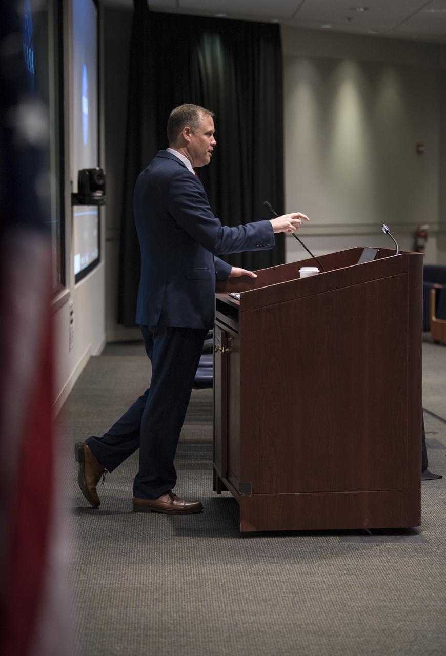 NASA Administrator Jim Bridenstine gives keynote remarks at the Challenger Center Annual Conference, Wednesday, August 14, 2019 at the Lockheed Martin Global Vision Center in Arlington, VA. Photo Credit: (NASA/Aubrey Gemignani)