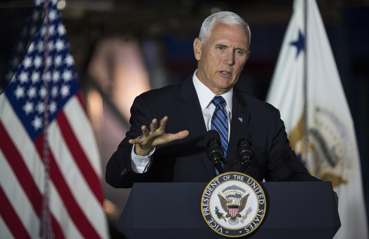 Vice President Mike Pence delivers opening remarks during the sixth meeting of the National Space Council, Tuesday, Aug. 20, 2019 at the Smithsonian National Air and Space Museum's Steven F. Udvar-Hazy Center in Chantilly, Va. Chaired by the Vice President, the council's role is to advise the President regarding national space policy and strategy, and review the nation's long-range goals for space activities. Photo Credit: (NASA/Aubrey Gemignani)