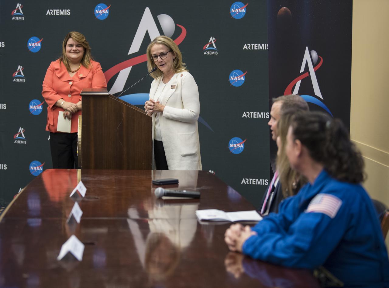 U.S. Representative Madeleine Dean, D-Pa. speaks at a bipartisan Congressional Caucus for Women’s Issues briefing on NASA’s Artemis lunar exploration program, Wednesday, September 11, 2019 at the Rayburn House Office Building in Washington. Photo Credit: (NASA/Aubrey Gemignani)