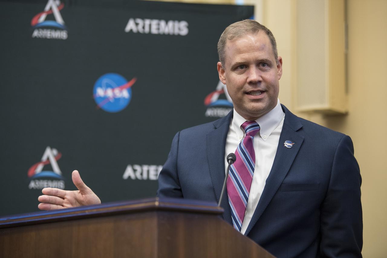 NASA Administrator Jim Bridenstine provides remarks at a bipartisan Congressional Caucus for Women’s Issues briefing on NASA’s Artemis lunar exploration program, Wednesday, September 11, 2019 at the Rayburn House Office Building in Washington. Photo Credit: (NASA/Aubrey Gemignani)