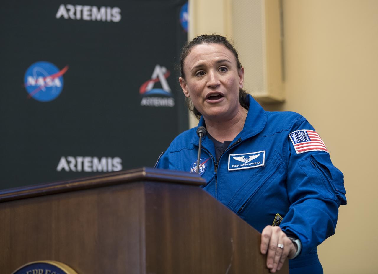 NASA astronaut Serena Auñón-Chancellor gives a brief on the current NASA astronaut corps at a bipartisan Congressional Caucus for Women’s Issues event on NASA’s Artemis lunar exploration program, Wednesday, September 11, 2019 at the Rayburn House Office Building in Washington. Photo Credit: (NASA/Aubrey Gemignani)