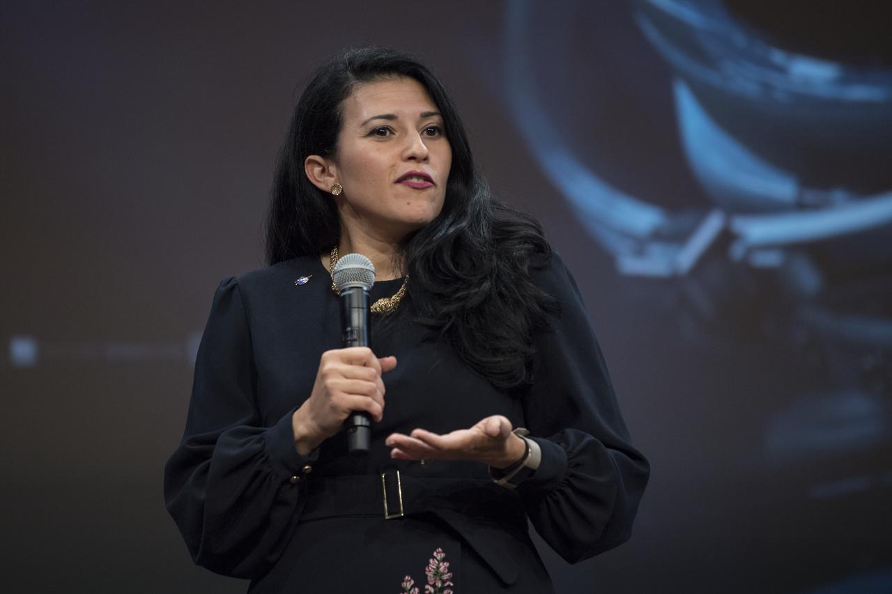 NASA Associate Administrator, Office of Communications, Bettina Inclán, introduces the cast of the film “Ad Astra” before a screening at National Geographic Society, Monday, September 16, 2019 in Washington. The film stars Tommy Lee Jones, Brad Pitt, Ruth Negga, Liv Tyler, and Donald Sutherland. Pitt stars as astronaut Roy McBride who travels deep into the solar system in hopes of solving a mystery that threatens life on Earth. Photo Credit: (NASA/Aubrey Gemignani)