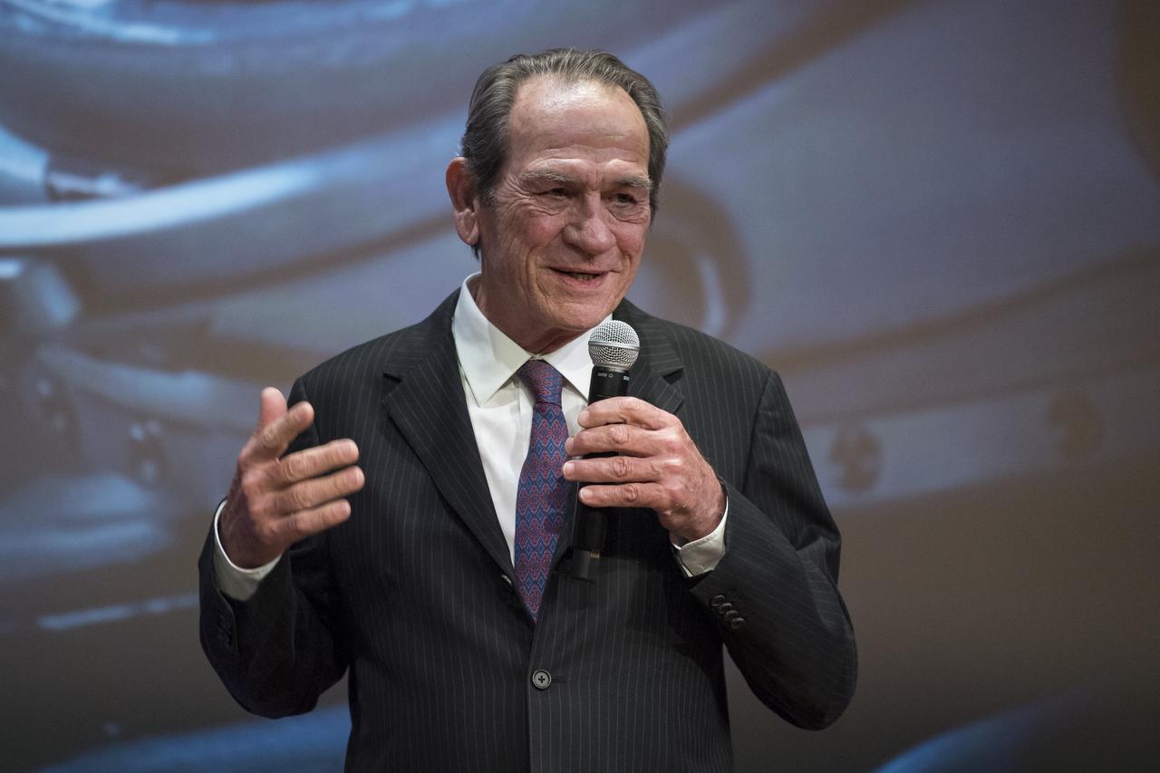 Actor Tommy Lee Jones speaks before a screening of the film "Ad Astra" at National Geographic Society, Monday, September 16, 2019 in Washington. The film was produced, co-written, and directed by James Gray and stars Jones, Brad Pitt, Ruth Negga, Liv Tyler, and Donald Sutherland. Pitt stars as astronaut Roy McBride who travels deep into the solar system in hopes of solving a mystery that threatens life on Earth. Photo Credit: (NASA/Aubrey Gemignani)