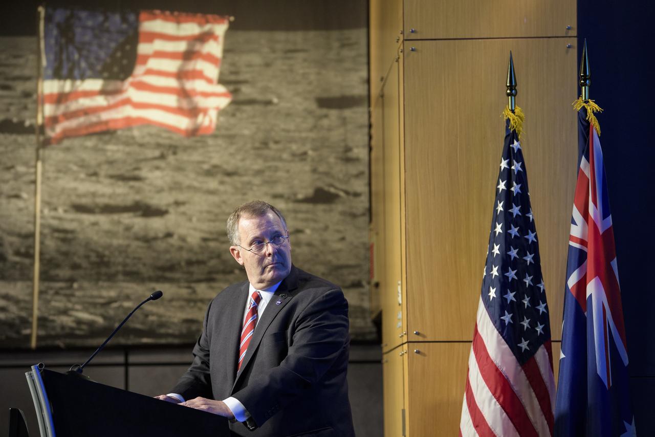 NASA Deputy Administrator Jim Morhard delivers remarks prior the signing of a letter of intent between NASA and the Australian Space Agency, Saturday, Sept. 21, 2019 at NASA Headquarters in Washington. NASA and the Australian Space Agency will build on over 60 years of collaboration in space exploration between the two countries and commit to expanding cooperation. Photo Credit: (NASA/Joel Kowsky)