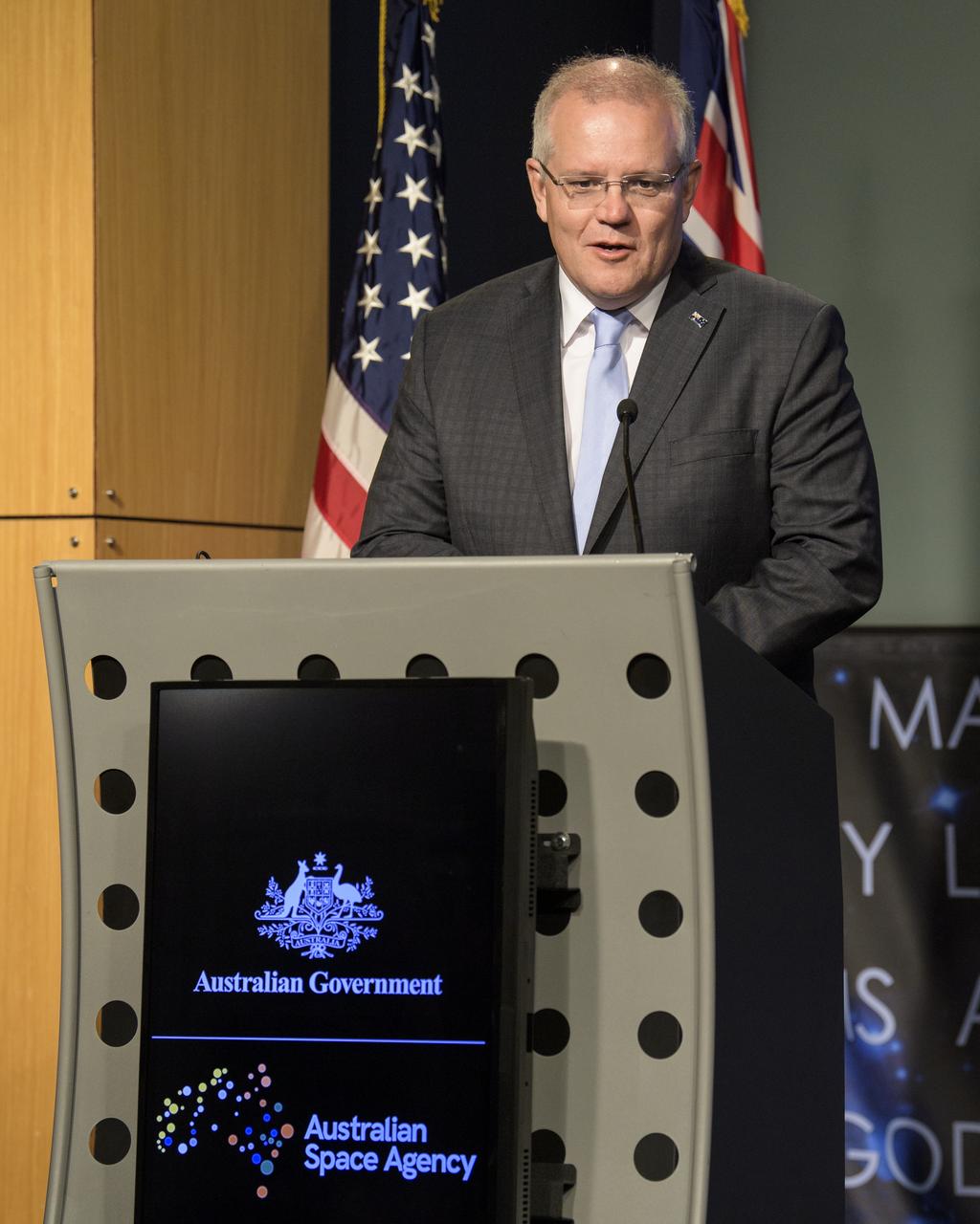 Australian Prime Minister Scott Morrison delivers remarks prior the signing of a letter of intent between NASA and the Australian Space Agency, Saturday, Sept. 21, 2019 at NASA Headquarters in Washington. NASA and the Australian Space Agency will build on over 60 years of collaboration in space exploration between the two countries and commit to expanding cooperation. Photo Credit: (NASA/Joel Kowsky)