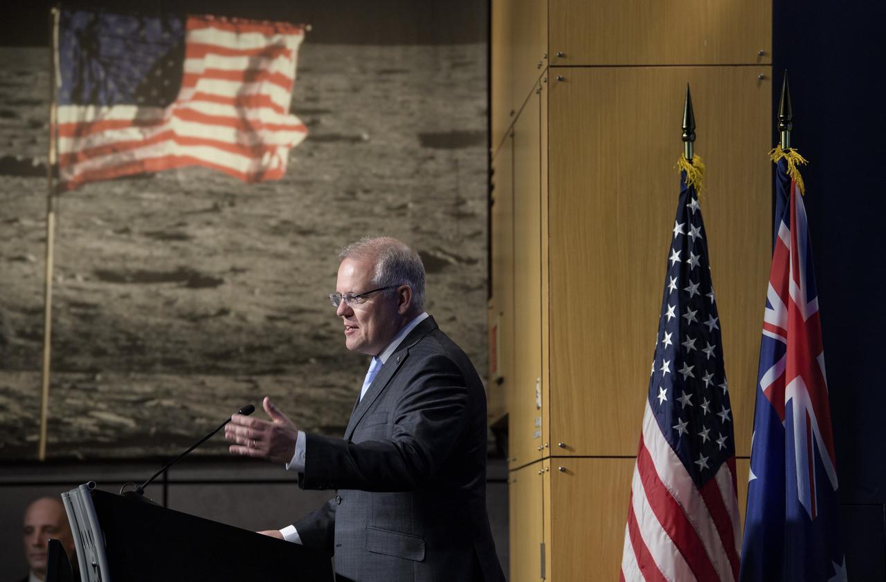 Australian Prime Minister Scott Morrison delivers remarks prior the signing of a letter of intent between NASA and the Australian Space Agency, Saturday, Sept. 21, 2019 at NASA Headquarters in Washington. NASA and the Australian Space Agency will build on over 60 years of collaboration in space exploration between the two countries and commit to expanding cooperation. Photo Credit: (NASA/Joel Kowsky)