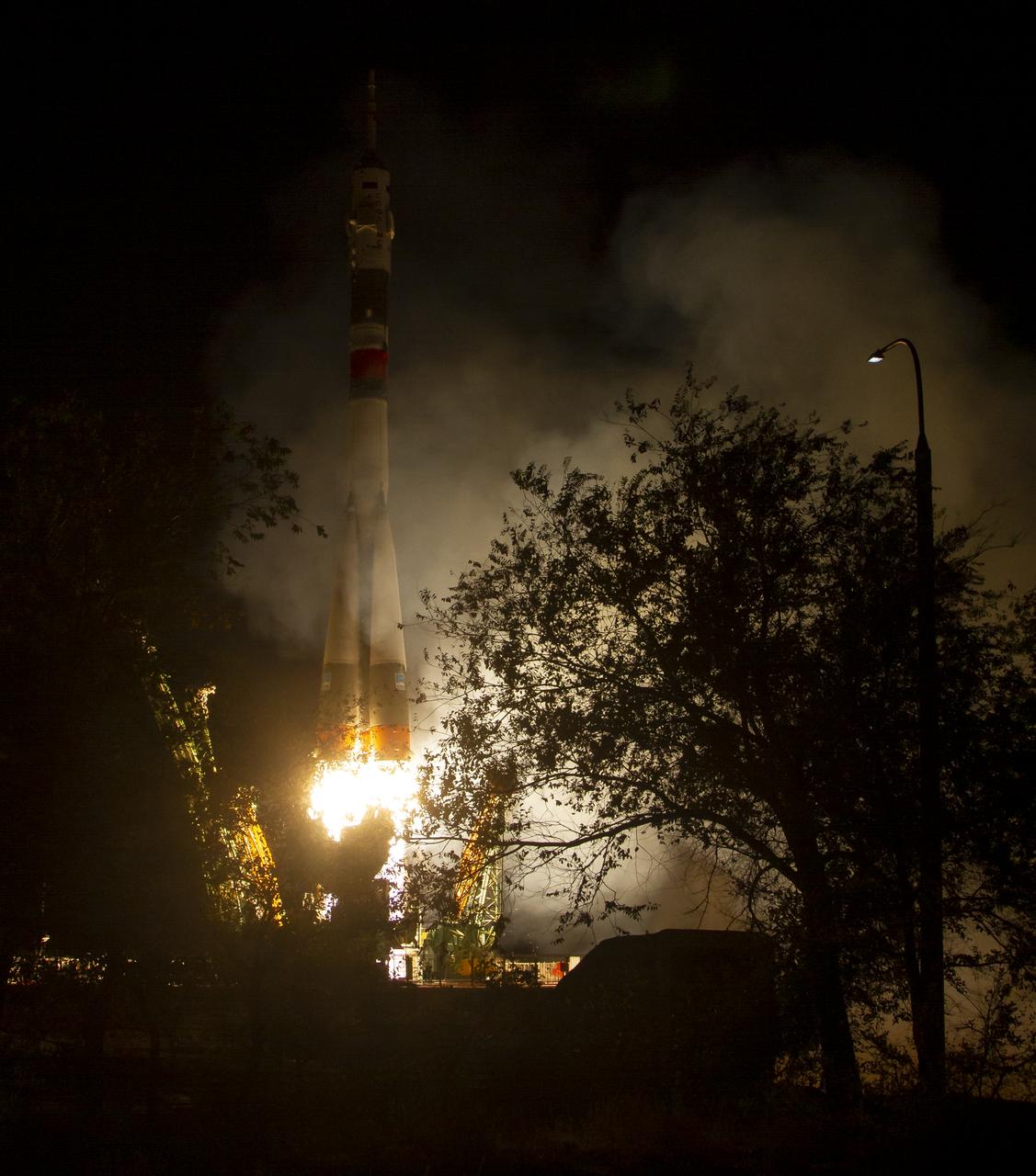 The Soyuz MS-15 spacecraft is launched with Expedition 61 crewmembers Jessica Meir of NASA and Oleg Skripochka of Roscosmos, and spaceflight participant Hazzaa Ali Almansoori of the United Arab Emirates, Wednesday, Sept. 25, 2019 from the Baikonur Cosmodrome in Kazakhstan. Photo Credit: (NASA/Bill Ingalls)