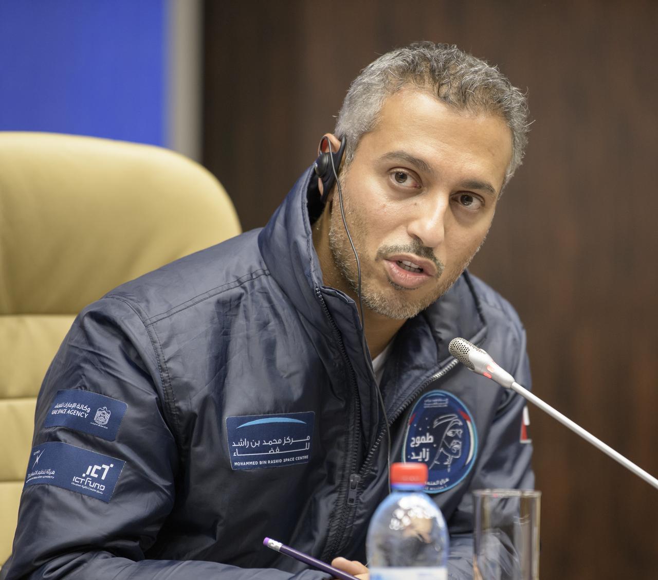 UAE Space Agency Chairman Ahmad Belhoul gives remarks during a post launch press conference, Thursday, Sept. 26, 2019 at the Baikonur Hotel in Baikonur, Kazakhstan. A few hours earlier the Soyuz MS-15 spacecraft successfully launched from the Baikonur Cosmodrome with Expedition 61 crewmembers Jessica Meir of NASA and Oleg Skripochka of Roscosmos, and spaceflight participant Hazzaa Ali Almansoori of the United Arab Emirates. Photo Credit: (NASA/Bill Ingalls)