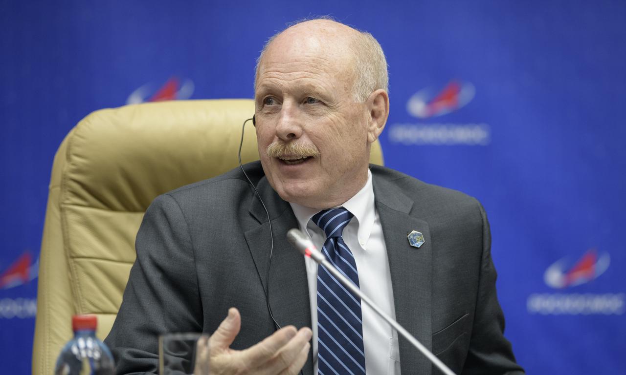 NASA acting Associate Administrator for Human Exploration and Operations Mission Directorate Kenneth Bowersox gives remarks during a post launch press conference, Thursday, Sept. 26, 2019 at the Baikonur Hotel Hotel in Baikonur, Kazakhstan. A few hours earlier the Soyuz MS-15 spacecraft successfully launched from the Baikonur Cosmodrome with Expedition 61 crewmembers Jessica Meir of NASA and Oleg Skripochka of Roscosmos, and spaceflight participant Hazzaa Ali Almansoori of the United Arab Emirates. Photo Credit: (NASA/Bill Ingalls)
