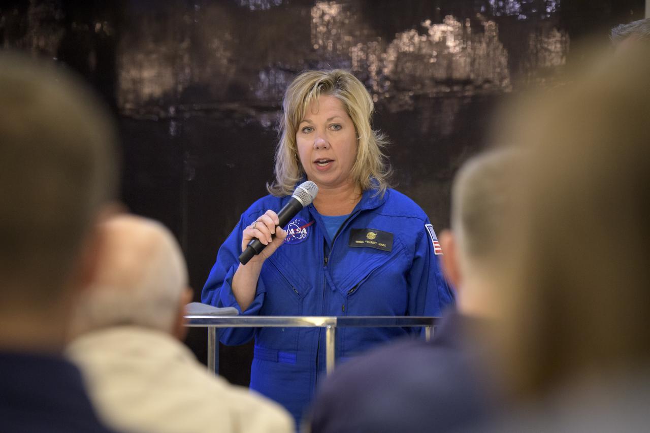 NASA Director for Human Space Flight Programs, Russia, Tricia Mack, gives a readiness update on behalf of NASA during landing team meeting with Roscosmos, and Russian Search and Recovery Forces at the Cosmonaut Hotel in Karaganda, Kazakhstan, Tuesday, Oct. 1, 2019. Teams are gathered for the scheduled October 3rd landing of Expedition 60 crew members Nick Hague of NASA and Alexey Ovchinin of Roscosmos, along with visiting astronaut Hazzaa Ali Almansoori of the United Arab Emirates. Hague and Ovchinin are returning after 203 days in space where they served as members of the Expedition 59 and 60 crews onboard the International Space Station. Almansoori will have logged 8 days in space during his first flight as an astronaut. Photo Credit: (NASA/Bill Ingalls)