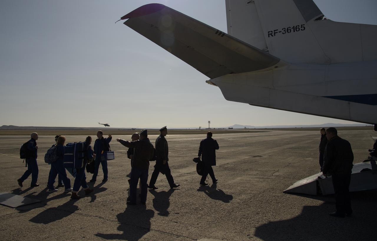 NASA, Roscosmos and Russian Search and Rescue teams depart the Karaganda Airport for Zhezkazgan, Kazakhstan in support of the landing of the Soyuz MS-12 spacecraft with Expedition 60 crew members Nick Hague of NASA and Alexey Ovchinin of Roscosmos, along with visiting astronaut Hazzaa Ali Almansoori of the United Arab Emirates, Thursday, Oct. 3, 2019. Hague and Ovchinin are returning after 203 days in space where they served as members of the Expedition 59 and 60 crews onboard the International Space Station. Almansoori logged 8 days in space during his first flight as an astronaut. Photo Credit: (NASA/Bill Ingalls)
