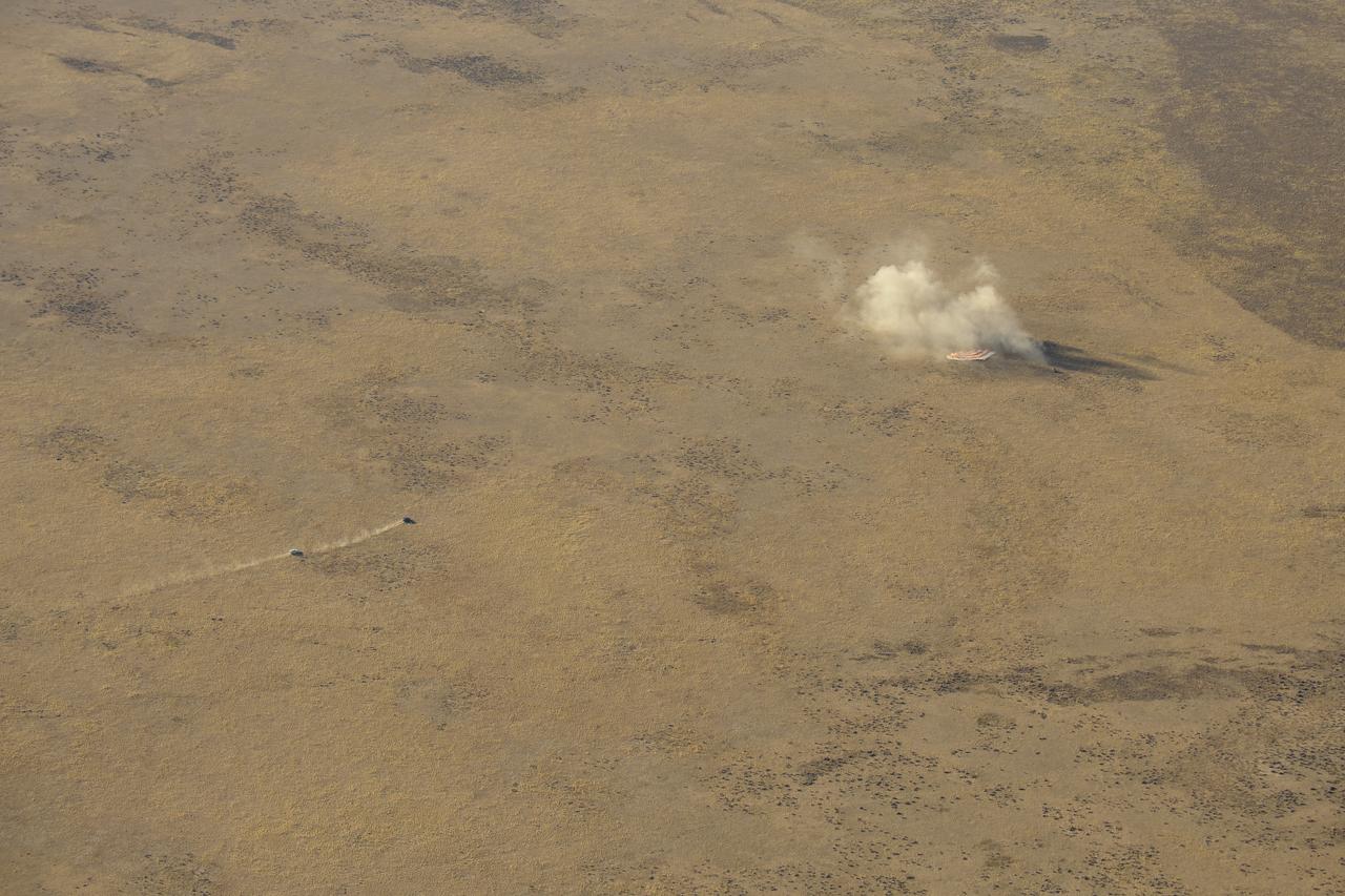 Russian Search and Rescue teams arrive at the Soyuz MS-12 spacecraft shortly after it landed with Expedition 60 crew members Nick Hague of NASA and Alexey Ovchinin of Roscosmos, along with visiting astronaut Hazzaa Ali Almansoori of the United Arab Emirates, Thursday, Oct. 3, 2019. Hague and Ovchinin are returning after 203 days in space where they served as members of the Expedition 59 and 60 crews onboard the International Space Station. Almansoori logged 8 days in space during his first flight as an astronaut. Photo Credit: (NASA/Bill Ingalls)