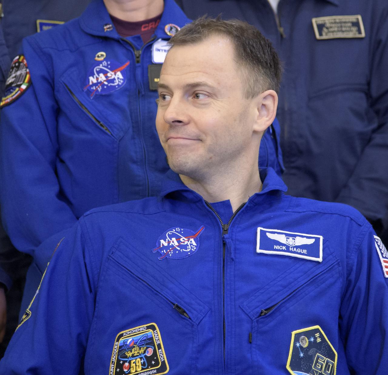 Expedition 60 astronaut Nick Hague of NASA attends a Karaganda Airport welcome ceremony in Kazakhstan on Thursday, Oct. 3, 2019. Expedition 60 crewmembers Alexey Ovchinin of Roscosmos and Hague are returning after 203 days in space where they served as members of the Expedition 59 and 60 crews onboard the International Space Station. Almansoori logged 8 days in space during his first flight as an astronaut. Photo Credit: (NASA/Bill Ingalls)