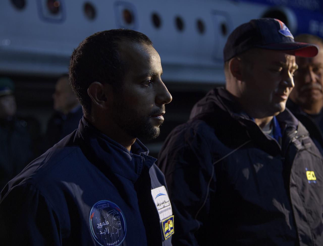 Officials, family and friends welcome home visiting astronaut Hazzaa Ali Almansoori of the United Arab Emirates, left, and Expedition 60 cosmonaut Alexey Ovchinin of Roscosmos, Friday, Oct. 4, 2019 in Star City, Russia. Ovchinin returned after 203 days in space with NASA astronaut Nick Hague where they served as members of the Expedition 59 and 60 crews onboard the International Space Station. Almansoori logged 8 days in space during his first flight as an astronaut. Photo Credit: (NASA/Bill Ingalls)