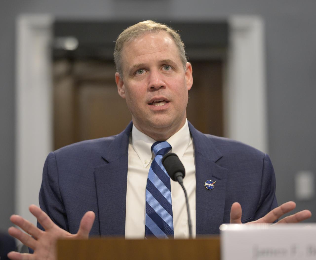 NASA Administrator Jim Bridenstine testifies during a House subcommittee on Commerce, Justice, Science, and Related Agencies hearing titled “NASA’s Proposal to Advance the Next Moon Landing by Four Years”, Wednesday, Oct. 16, 2019, Rayburn House Office Building in Washington. Photo Credit: (NASA/Bill Ingalls)