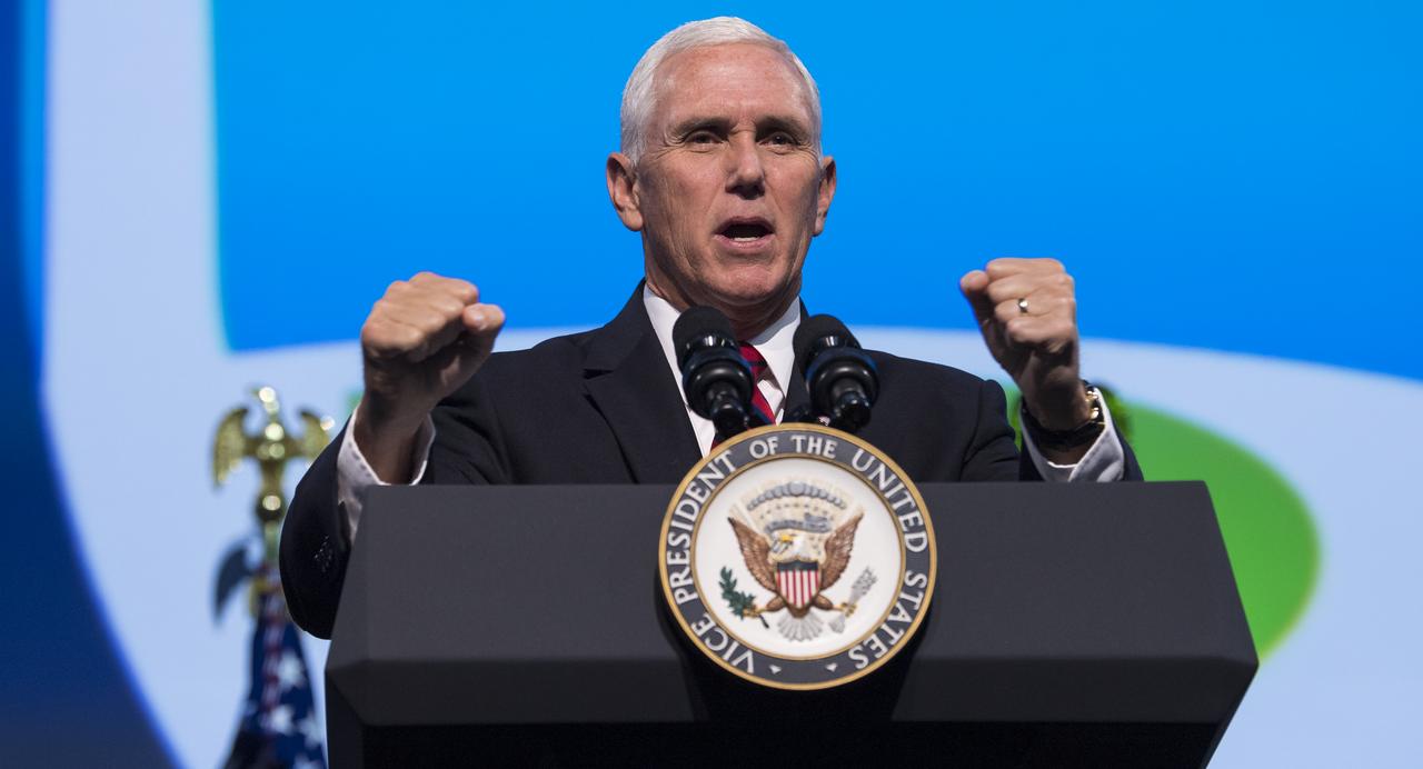Vice President Mike Pence delivers remarks during the opening ceremony of the 70th International Astronautical Congress, Monday, Oct. 21, 2019 at the Walter E. Washington Convention Center in Washington. Photo Credit: (NASA/Bill Ingalls)