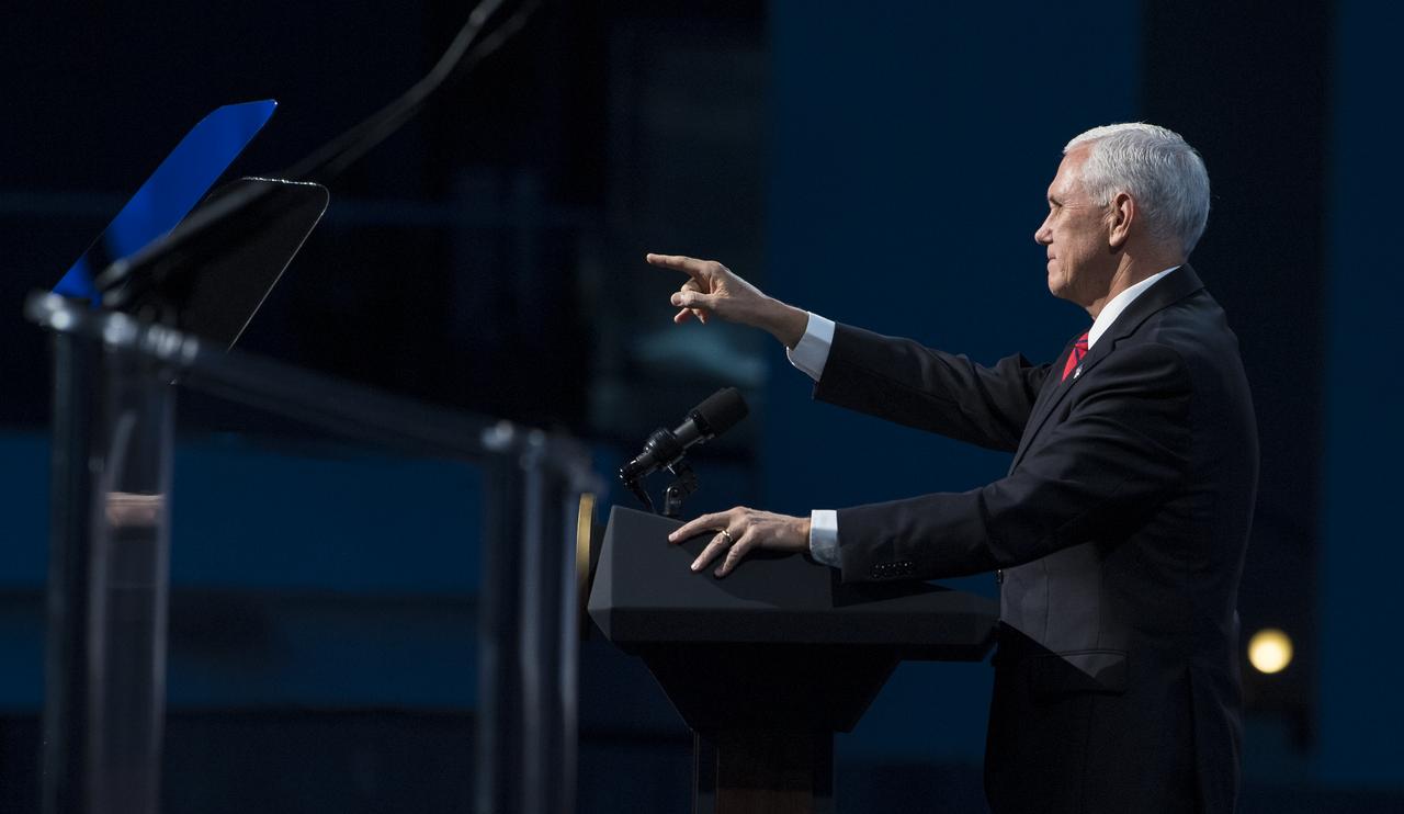 Vice President Mike Pence delivers remarks during the opening ceremony of the 70th International Astronautical Congress, Monday, Oct. 21, 2019 at the Walter E. Washington Convention Center in Washington. Photo Credit: (NASA/Bill Ingalls)