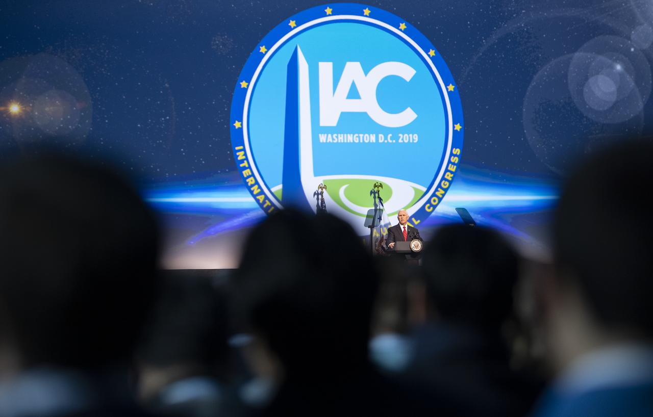 Vice President Mike Pence delivers remarks during the opening ceremony of the 70th International Astronautical Congress, Monday, Oct. 21, 2019 at the Walter E. Washington Convention Center in Washington. Photo Credit: (NASA/Joel Kowsky)
