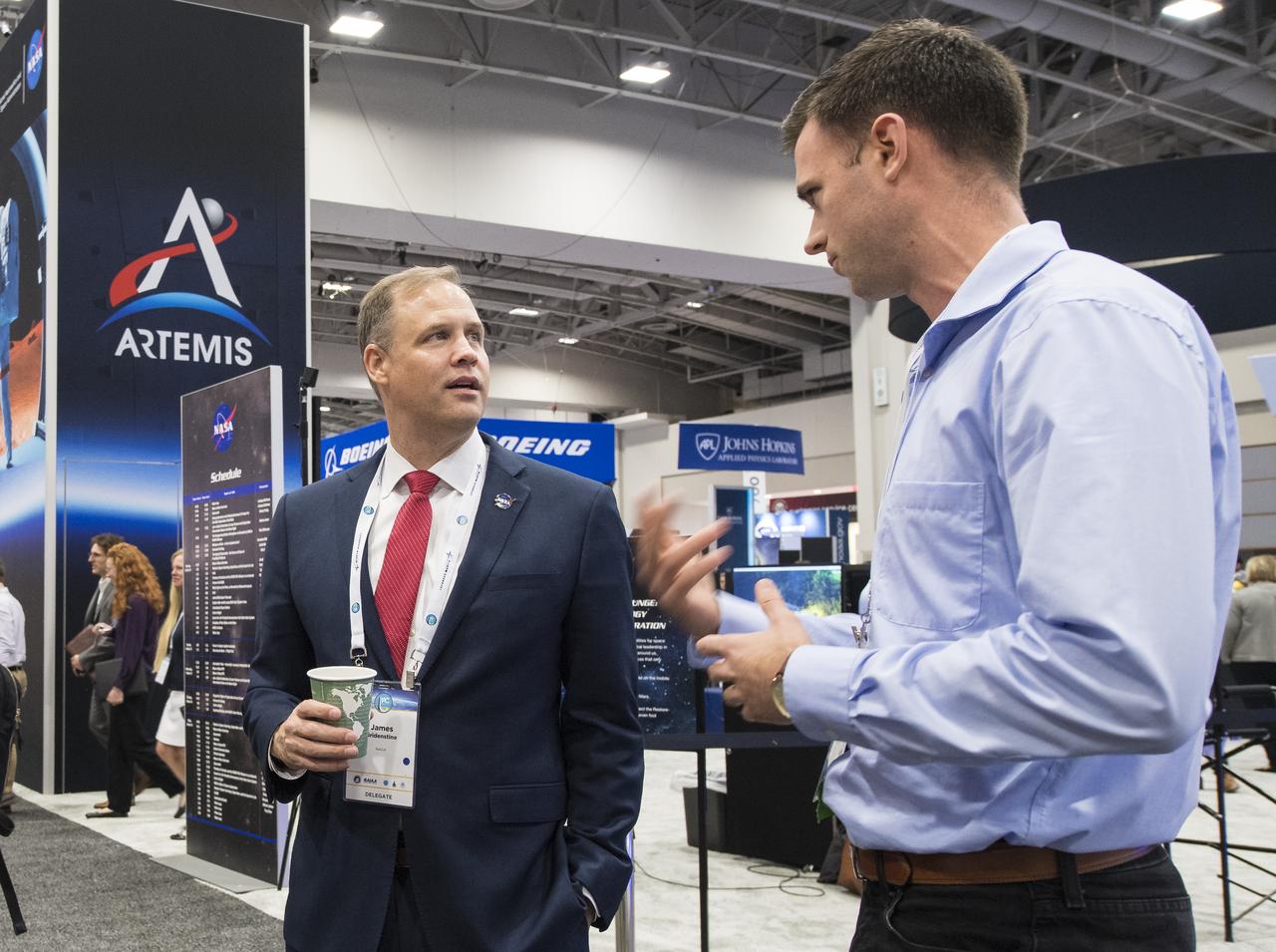 NASA Administrator Jim Bridenstine is seen as he tours the exhibit hall at the 70th International Astronautical Congress, Monday, Oct. 21, 2019 at the Walter E. Washington Convention Center in Washington. Photo Credit: (NASA/Bill Ingalls)