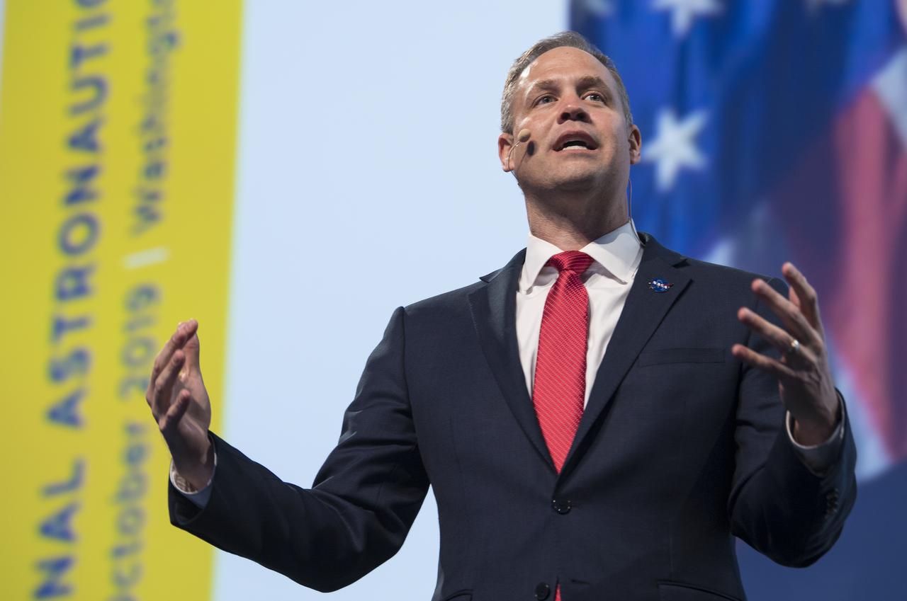 NASA Administrator Jim Bridenstine speaks during the Heads of Agency Plenary of the 70th International Astronautical Congress, Monday, Oct. 21, 2019 at the Walter E. Washington Convention Center in Washington. Photo Credit: (NASA/Bill Ingalls)