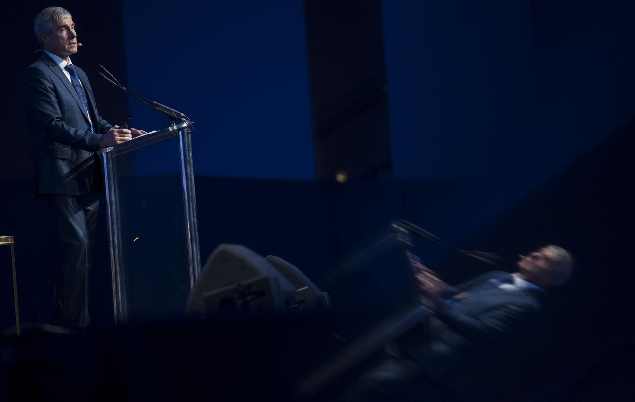 Sergey Krikalev, Executive Director for Piloted Spaceflights for Roscosmos, speaks during the Heads of Agency Plenary of the 70th International Astronautical Congress, Monday, Oct. 21, 2019 at the Walter E. Washington Convention Center in Washington. Photo Credit: (NASA/Joel Kowsky)