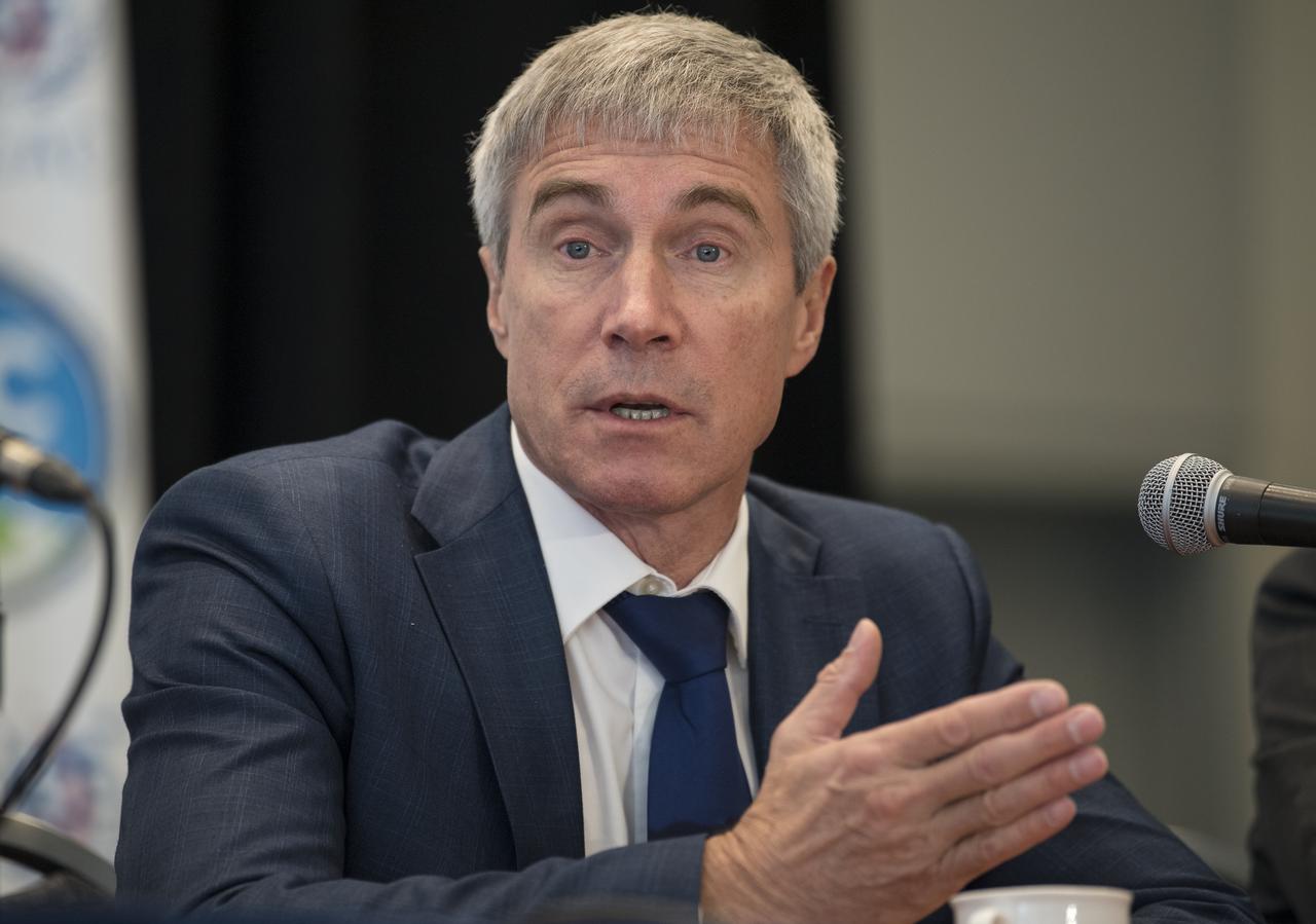 Sergey Krikalev, Executive Director for Piloted Spaceflights for Roscosmos, is seen during the Heads of Agency press conference at the 70th International Astronautical Congress, Monday, Oct. 21, 2019 at the Walter E. Washington Convention Center in Washington. Photo Credit: (NASA/Bill Ingalls)